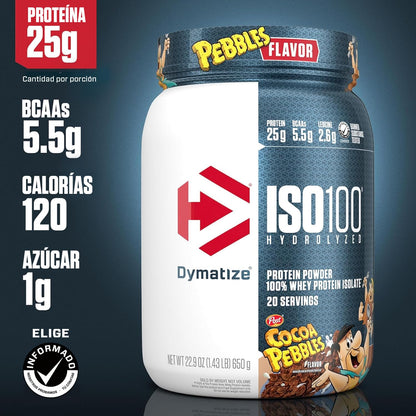 Dymatize ISO 100, Proteína Aislada de Suero Hidrolizada, Sabor Cocoa gourmet, 640 g, 25 g Proteína por Porción, Sin Gluten, 20 porciones