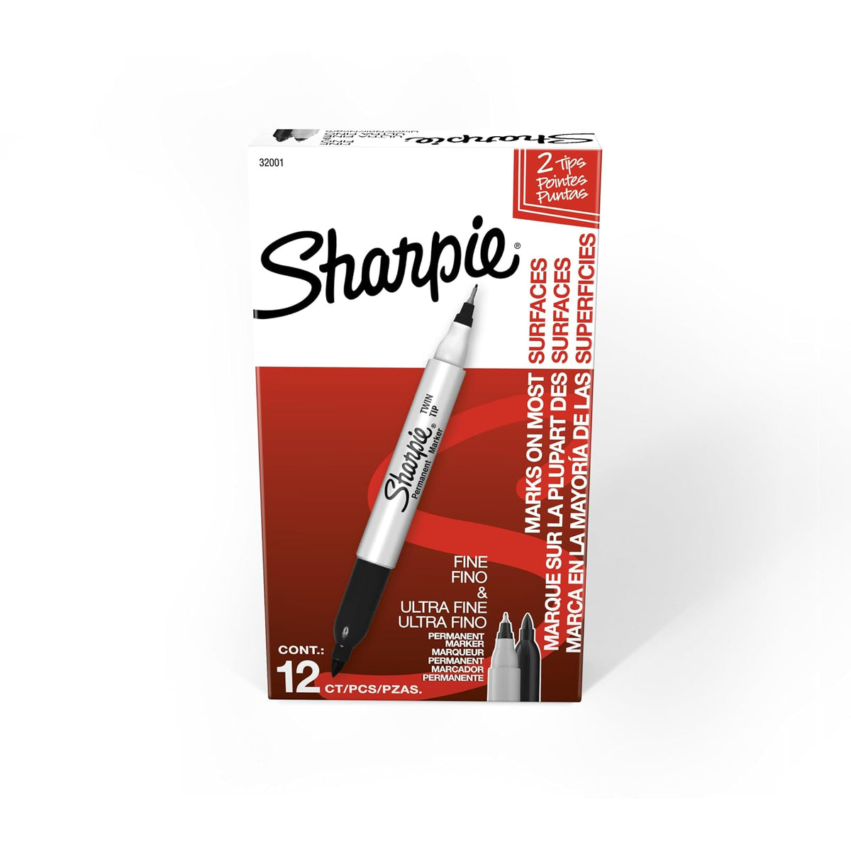 Sharpie Marcadores Permanentes Doble Punta, Fina y Ultra Fina - 12-Count - Negro - empaque estándar