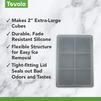 Tovolo King, whisky y licores XL de 2 pulgadas, silicona sin BPA, cubeta de hielo seguro para lavaplatos, bandeja individual con tapa, carbón