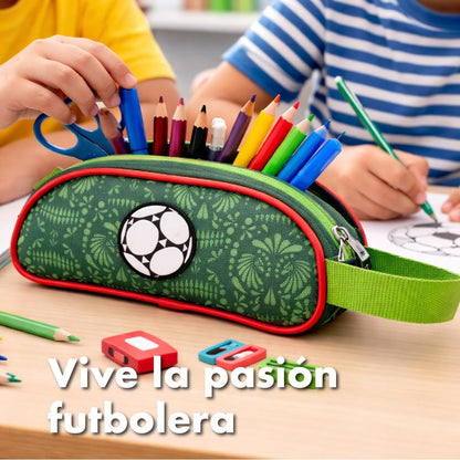 Ruz Lapicera Triple Competition Marks 2026 Estuche Escolar Niño 3 Compartimentos Poliéster Resistente Infantil Verde