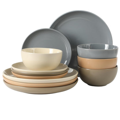 Gibson Home Zuma Vajilla de Gres, Servicio para 4 o 6 - Service for 4 (12pcs) - Colores surtidos (Rockaway - Mate - Brillante)