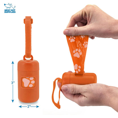 Best Pet Supplies Soporte para bolsa de excrementos de perro, dispensador reutilizable para viajes, caminar, parque y uso al aire libre, duradero con clip, color naranja, (paquete de 2) DS02-2ORW (30 bolsas)