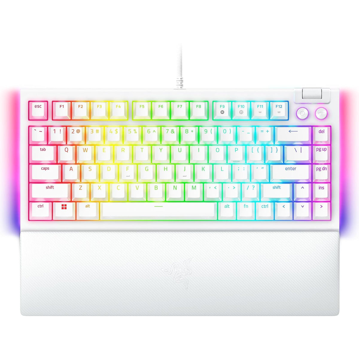 Razer V4 75% - Teclado mecánico Gaming Chroma RGB White Edition | Diseño intercambiable en caliente, compacto y duradero, Chroma RGB, MF Roller & Media Keys, cómodo reposamuñecas