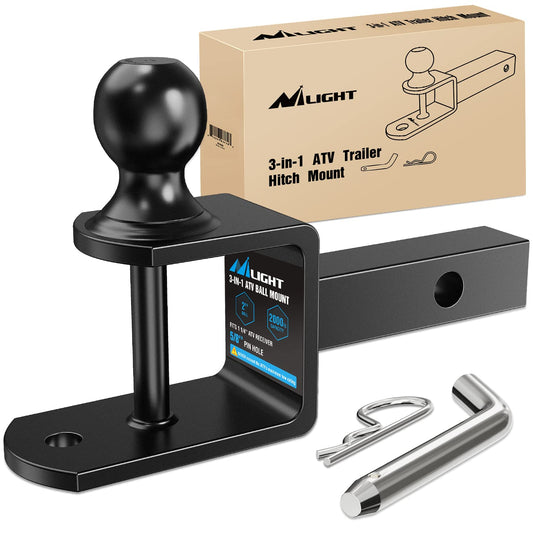 Nilight 92108B Enganche 3 en 1 para ATV/UTV, Bola de 2 Pulgadas 2000 LB, Correa de Cabrestante, Receptor de 1.25 Pulgadas 5000 LB, 2 Años de Garantía