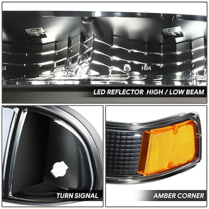 DNA MOTORING - Par de Faros Delanteros Transparentes/Reflector ámbar halógeno/LED compatibles con Blazer 1998-2004 / S10 1998-2004, HL-LB5-S10984P-BK-AM