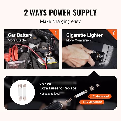 VEVOR Gato Hidráulico Eléctrico 5T 12V Elevador Automático de Automóvil 155-450 mm Gato Elevador con Luz LED Inflador de Neumáticos Set de Recuperación en Carretera Desmontadora de Neumáticos SUV Berlina