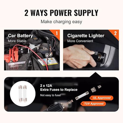 VEVOR Gato Hidráulico Eléctrico 5T 12V Elevador Automático de Automóvil 155-450 mm Gato Elevador con Luz LED Inflador de Neumáticos Set de Recuperación en Carretera Desmontadora de Neumáticos SUV Berlina