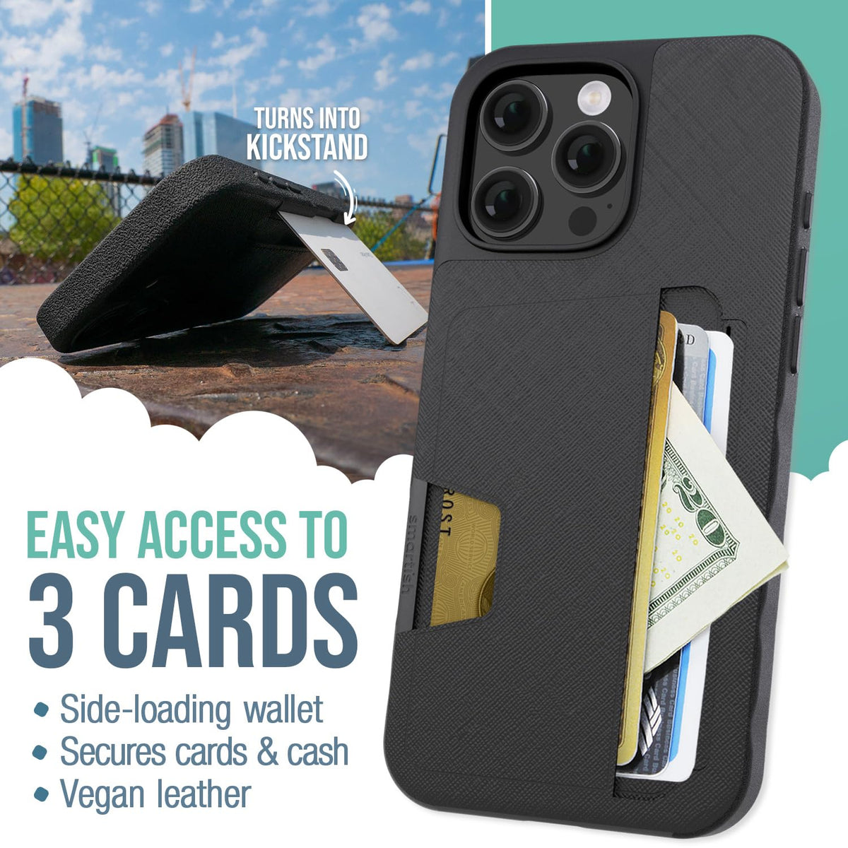 Smartish® - Funda Tipo portafolios para iPhone 16 Pro MAX – Wallet Slayer Vol 2 [Slim + Protective] - Soporte para Tarjetas de crédito con Soporte – Funda Oculta para Apple iPhone 16 Pro MAX – Black