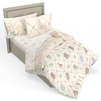 Franco Juego de Ropa de Cama Miffy, Edredón Reversible con Funda - 5 Piece Twin Size - Peter Rabbit Woodland Friends