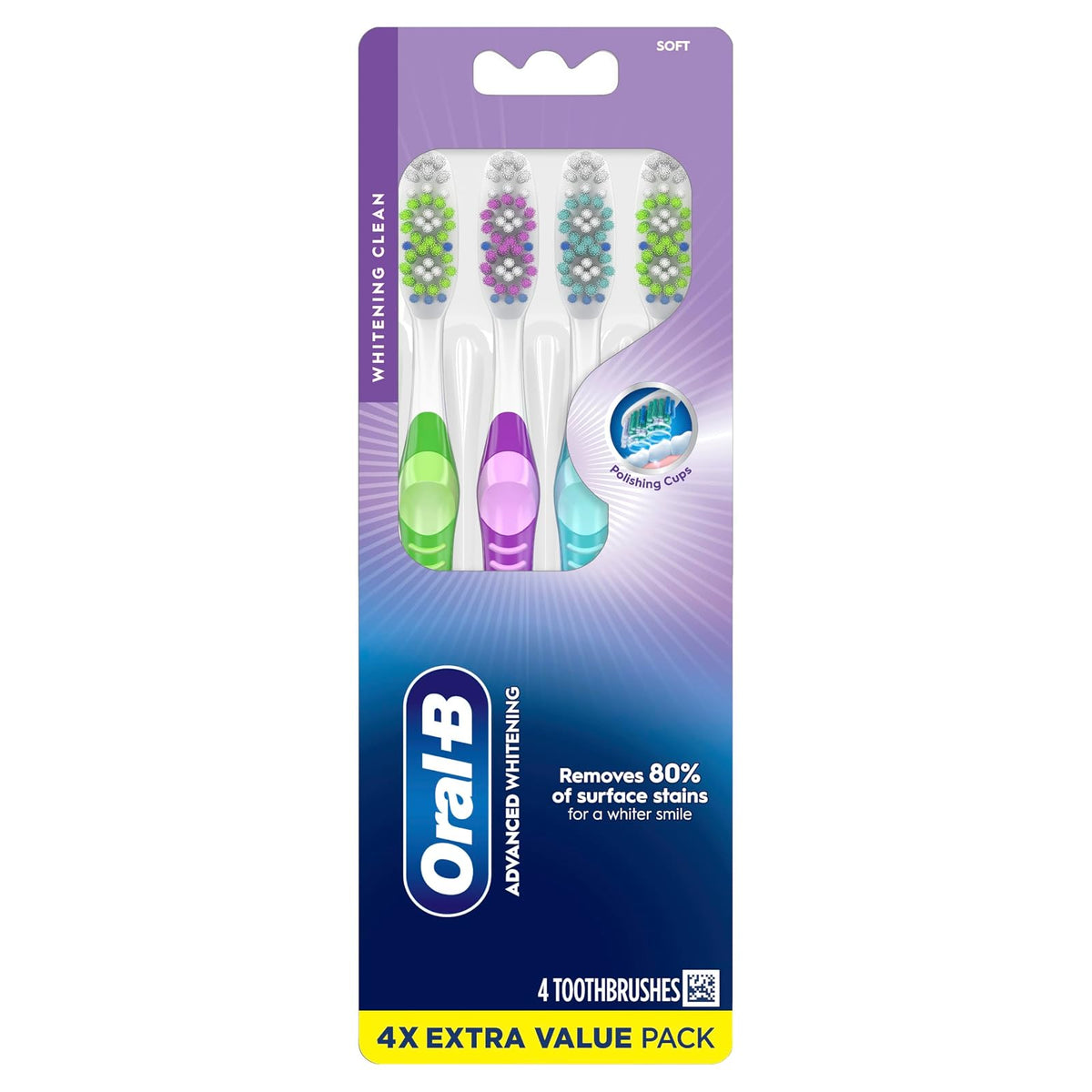 Oral-B 35 Soft Bristles 3D Vivid Toothbrush, White, 4 Count