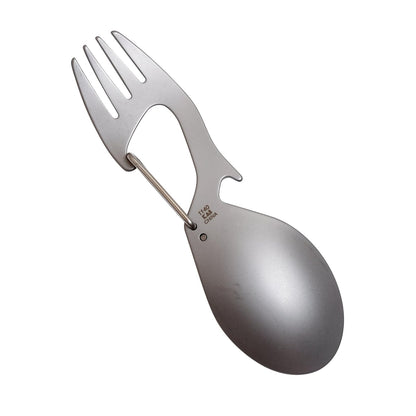 Kershaw Ration - Espátula Multiherramienta, Cuchara de Acero Inoxidable, Tenedor, mosquetón y abridor de Botellas, Longitud Regular y XL