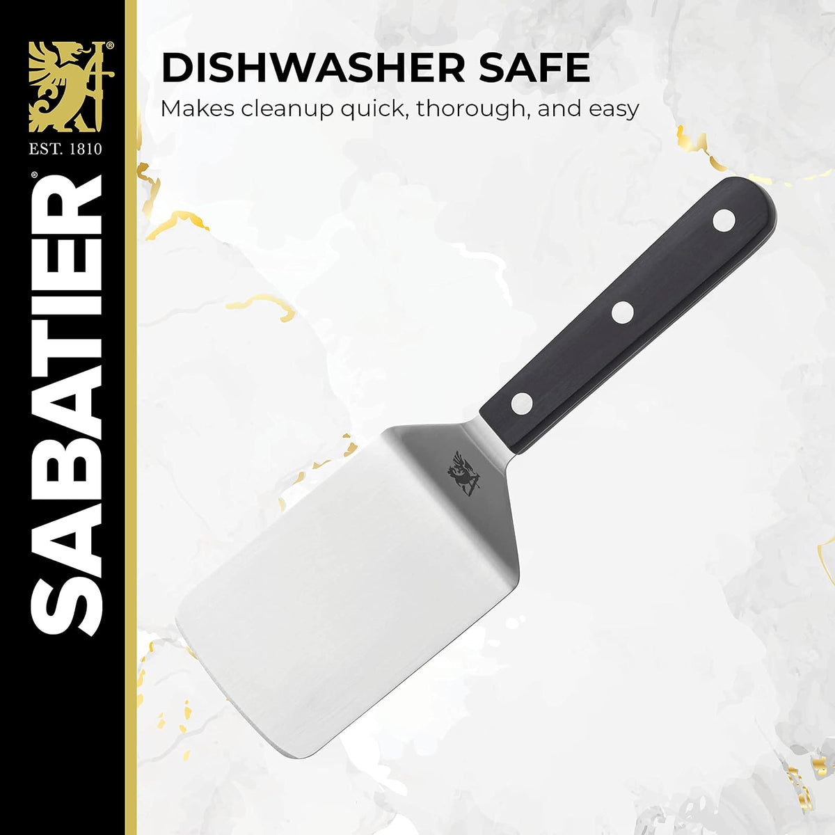 SABATIER - Espátula de acero inoxidable de 9.625 pulgadas para hierro fundido, plancha y parrilla, utensilios de cocina de grado profesional