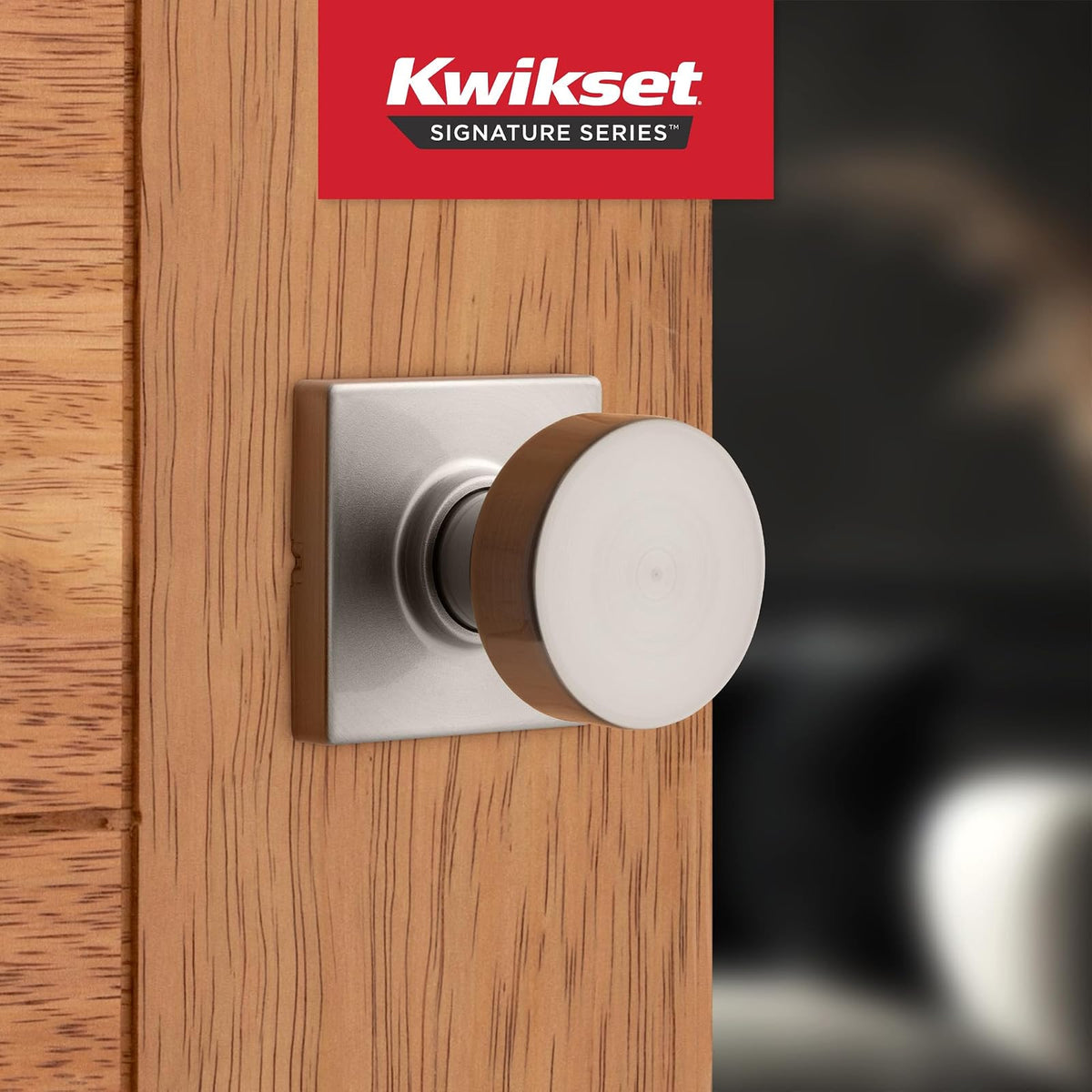 Kwikset Pismo - perilla para puerta de paso interior, manija para puertas de clóset y pasillo, perilla de puerta sin bloqueo en níquel satinado, con protección Microban