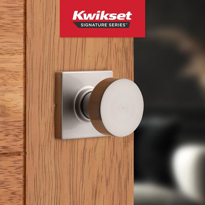 Kwikset Pismo - perilla para puerta de paso interior, manija para puertas de clóset y pasillo, perilla de puerta sin bloqueo en níquel satinado, con protección Microban