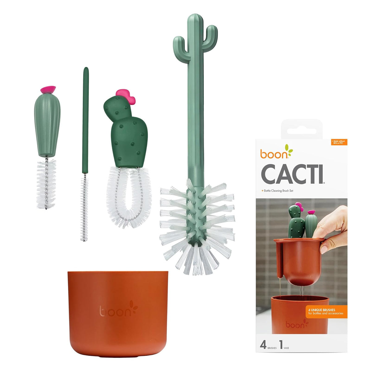 Boon Cacti Set de Cepillos de Repuesto para Biberones, 4 pzas - Juego de terracota