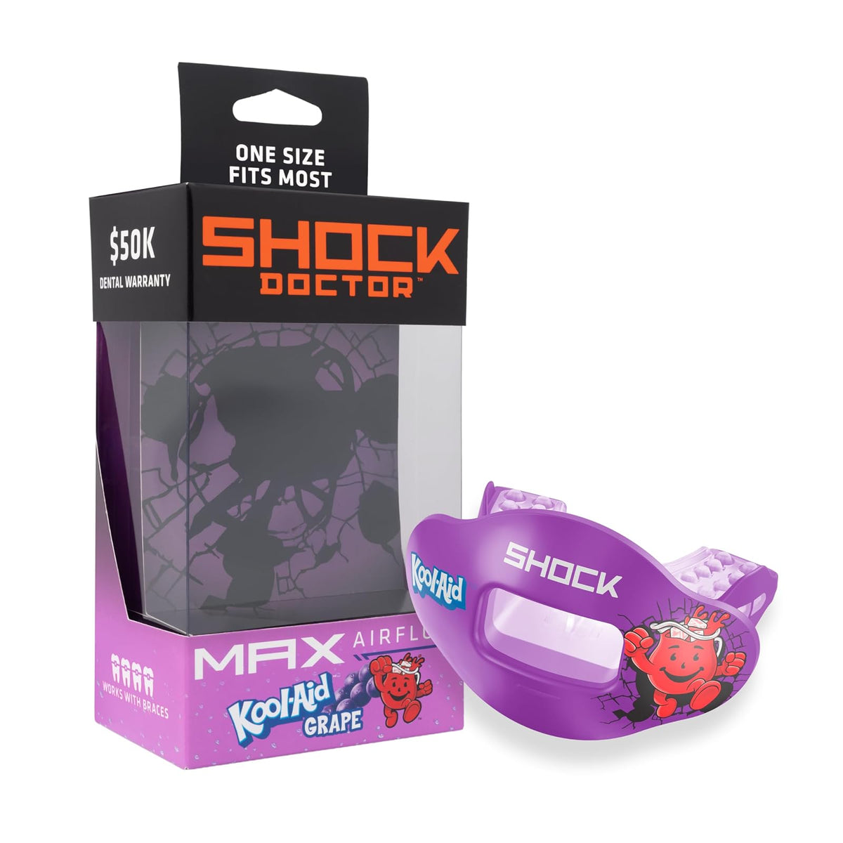 Shock Doctor Protector Bucal Max AirFlow para Fútbol, Compatible con Brackets - Kool-aid Grape