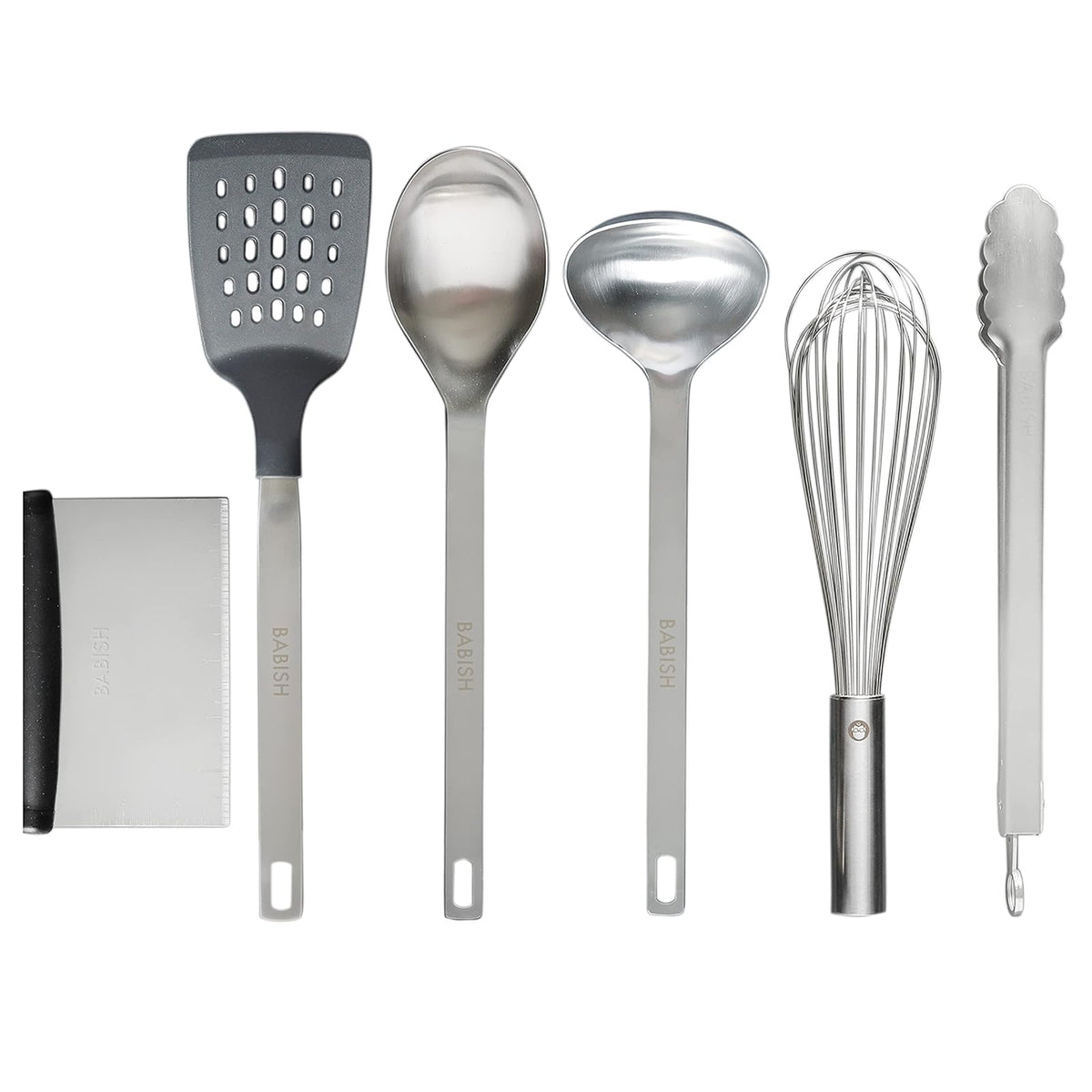 Babish - Juego de herramientas esenciales de madera de teca, silicona y acero inoxidable, 11 piezas