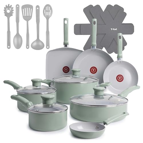 T-fal C488SK74 Ceramic Refresh Batería 20 pz | Batería de aluminio , Recubrimiento cerámica, Inoceram, Menta, Look fresco, más resistente, cocina saludable con menos aceite