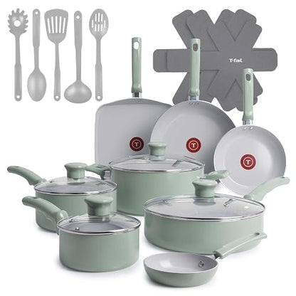 T-fal C488SK74 Ceramic Refresh Batería 20 pz | Batería de aluminio , Recubrimiento cerámica, Inoceram, Menta, Look fresco, más resistente, cocina saludable con menos aceite