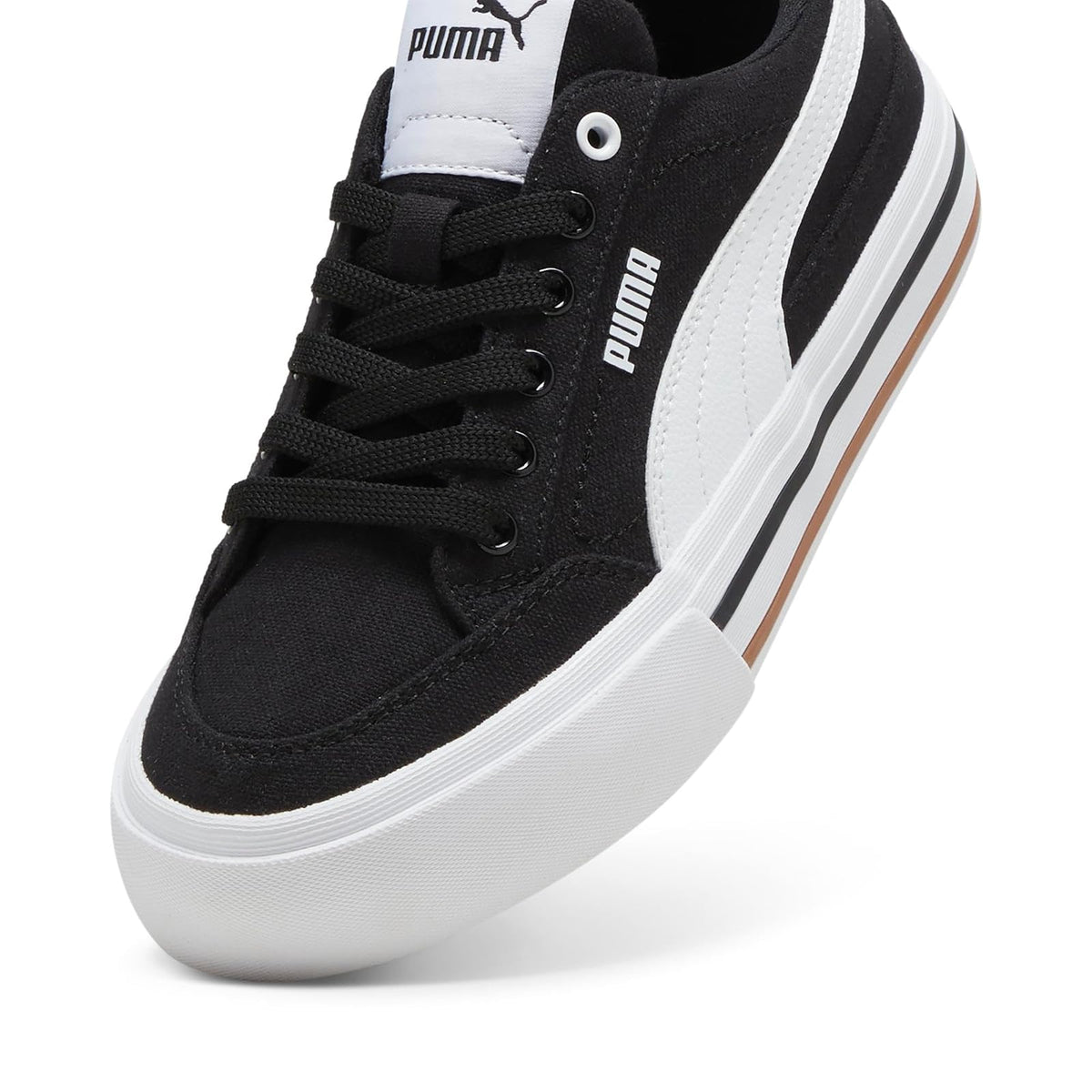 PUMA, Tenis Juveniles Court Classic Vulc FS, Unisex, Blanco y Negro, Talla 24,5