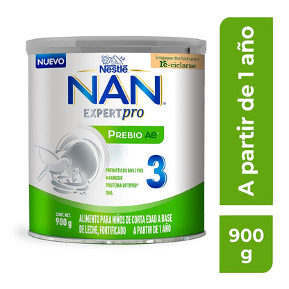 NAN 3 Prebio Ae Alimento Para Niños Con Prebióticos, 0-12 Meses Lata 900 g