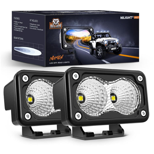Nilight - 2 cápsulas LED para motocicleta, luz de inundación de 3 pulgadas, luz antiniebla todoterreno, 1160 lm, luz auxiliar EMC integrada para motocicleta, SUV, ATV, camión, barco, tractor, carretilla elevadora, 5 años de garantía