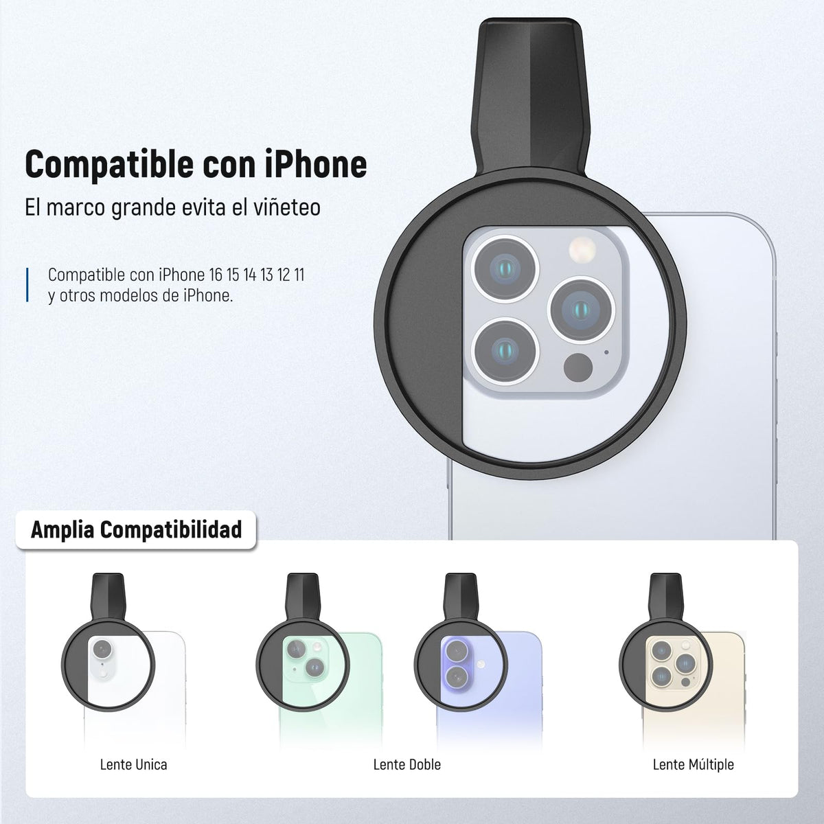 NEEWER 2 en 1 67mm Clip On CPL & Filtro Difusor Negro 1/4 Compatible con iPhone 16, 15, Pro MAX Plus, 16e, 14, 13, Mini y 12, Kit Accesorios Fotografía Lentes Cámara Polarizadoras Circulares, FL-B35.