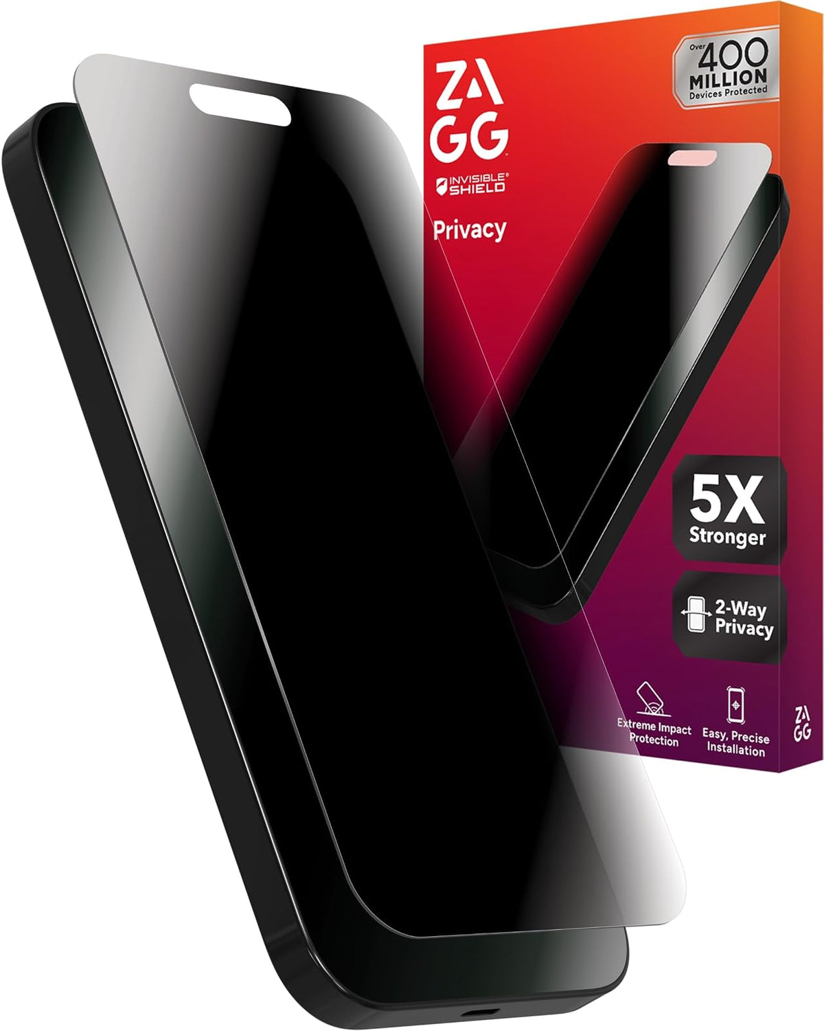ZAGG Glass Elite - Protector de visualización de privacidad para iPhone 16 Pro, filtro de privacidad de 2 vías, vidrio templado ultrarresistente, 5 veces más fuerte, sin manchas, fácil instalación