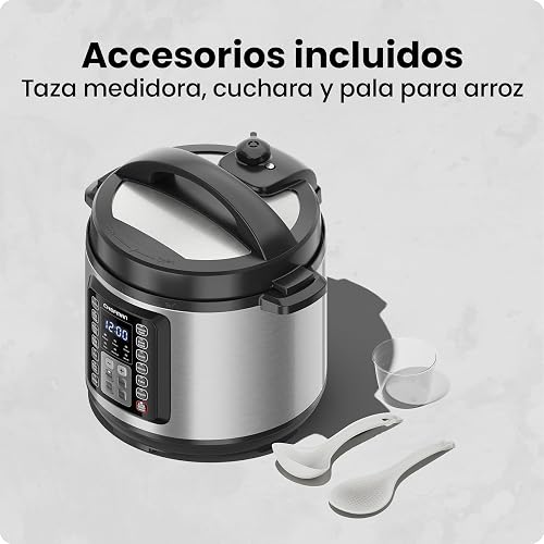 Chefman Olla a Presión Multifuncional de 7.5 Litros, Olla Eléctrica de Acero Inoxidable de 1200W, 14 Funciones Preestablecidas con Panel Digital, Incluye Accesorios