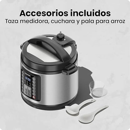 Chefman Olla a Presión Multifuncional de 7.5 Litros, Olla Eléctrica de Acero Inoxidable de 1200W, 14 Funciones Preestablecidas con Panel Digital, Incluye Accesorios
