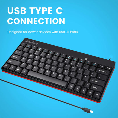 Perixx PERIBOARD-422 - Mini Teclado USB-C con Cable, Conector USB Tipo C, Color Negro, diseño en inglés Estadounidense