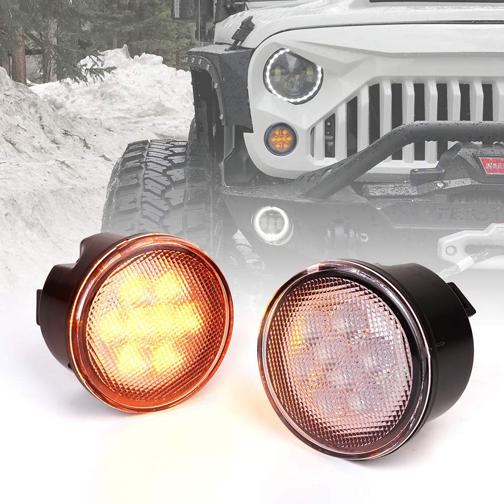 Xprite - Luces LED de señal intermitente ámbar transparente con función de estacionar compatible con Jeep Wrangler JK y Wrangler Unlimited 2007-2018