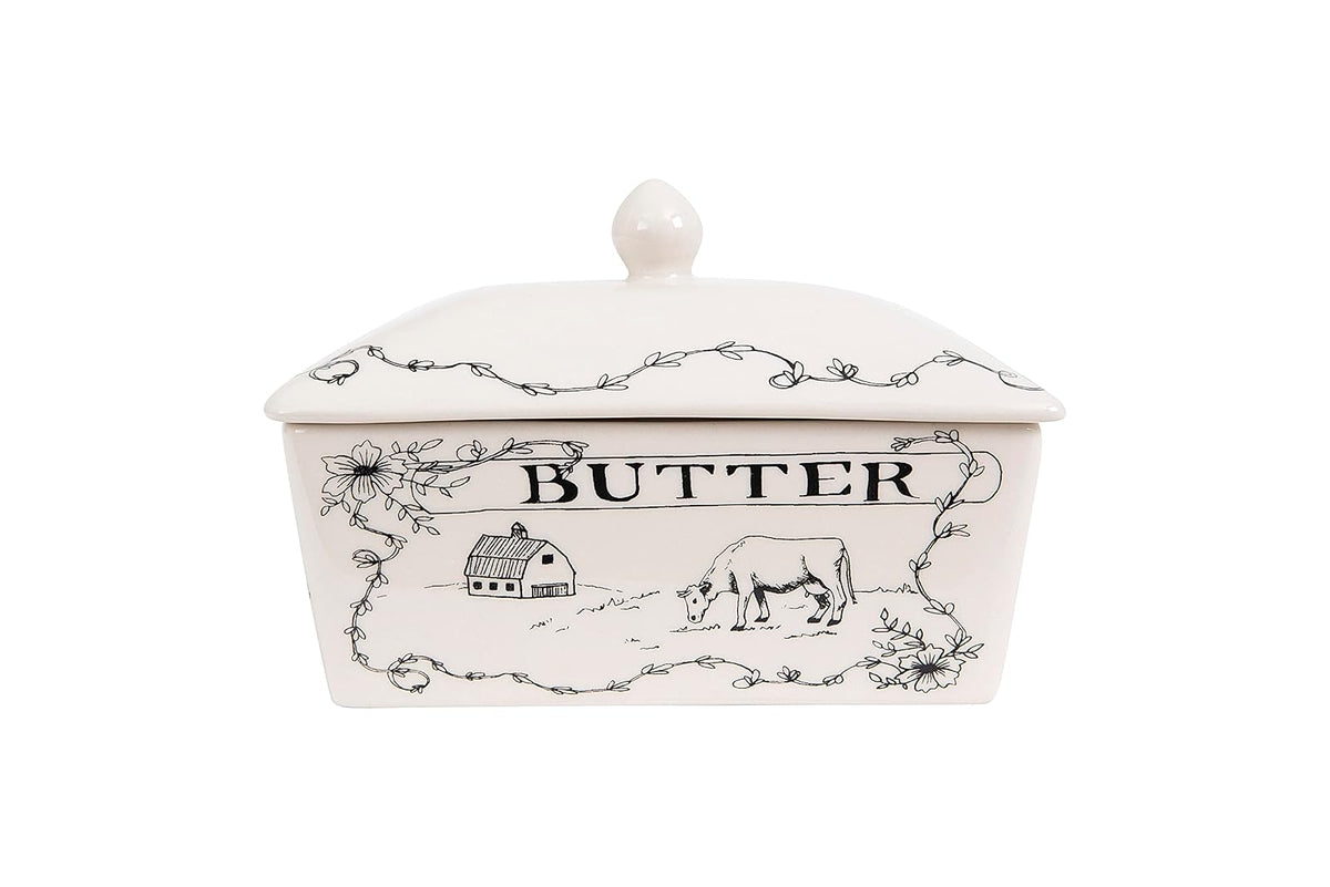 Creative Co-Op Country Style - Mantequillera, Color Blanco