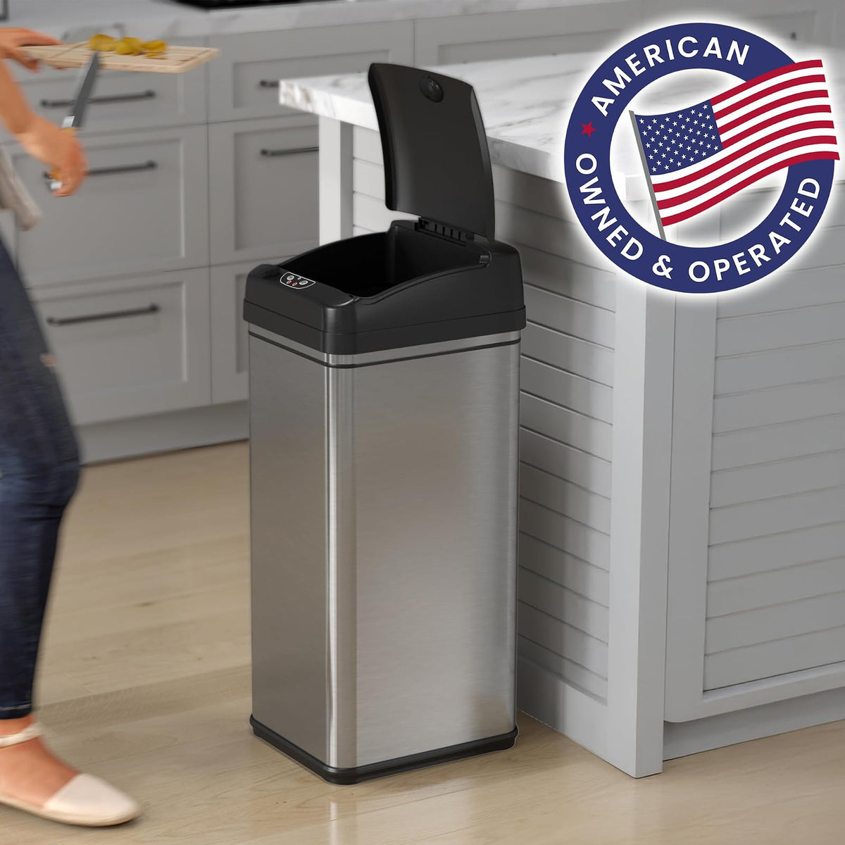 iTouchless - Cubo de reciclaje con sensor de 49.2 l y 9.5 l para cocina y baño, sistema de control de olores, 13, acero inoxidable (juego de 2), 2 unidades