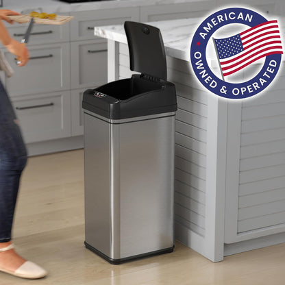 iTouchless - Cubo de reciclaje con sensor de 49.2 l y 9.5 l para cocina y baño, sistema de control de olores, 13, acero inoxidable (juego de 2), 2 unidades