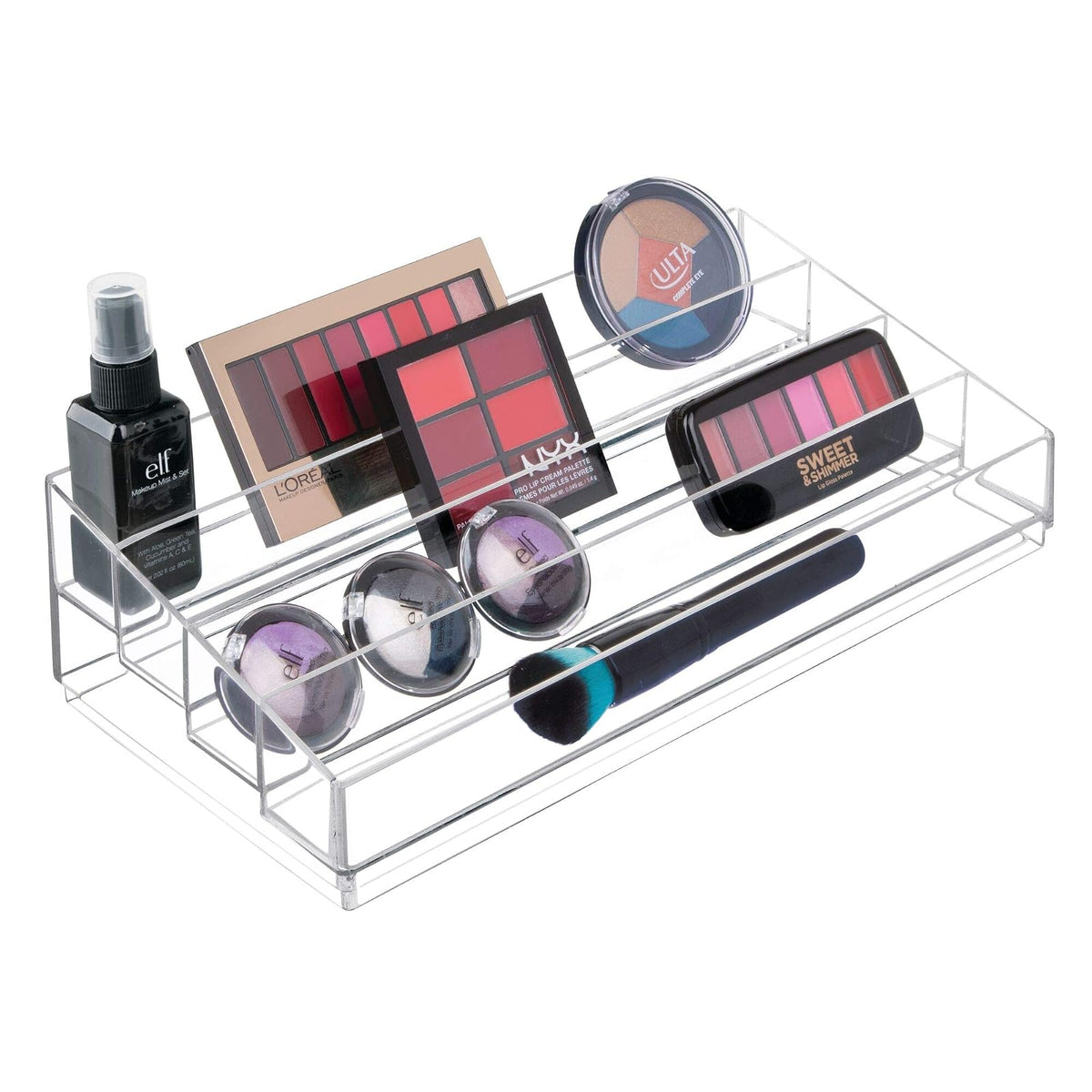 InterDesign Cosmetic Vanity or Cabinet to Hold Makeup Beauty Accessories – 4 Large Compartments, Clear Clarity Nail Polish Organizer, Stadium, Water