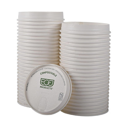 Eco-Products - Tapas de papel compostables para tazas de café, caja de 1000, tapas blancas de rayas verdes, se adapta a tazas calientes de 10 a 20 onzas, forradas con PLA, un material renovable hecho