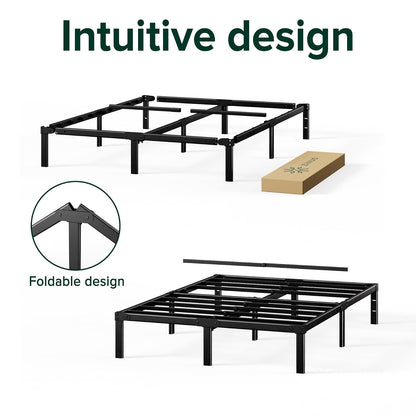 Zinus Yelena - Marco de Cama con Plataforma de Metal de 14 Pulgadas, Soporte de Listones de Acero, no Necesita somier, Embalaje ecológico WonderBox (TM), fácil Montaje, Negro, Individual