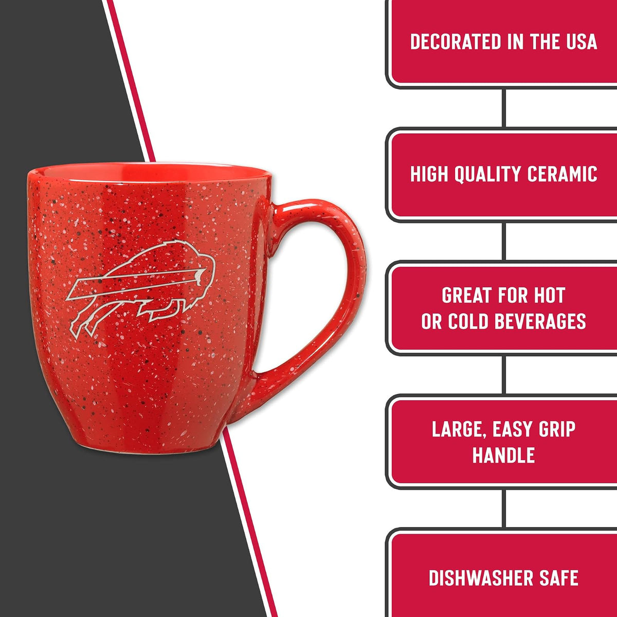 Rico Industries NFL Football Buffalo Bills - Taza de café de cerámica moteada grabada con láser de 16 onzas