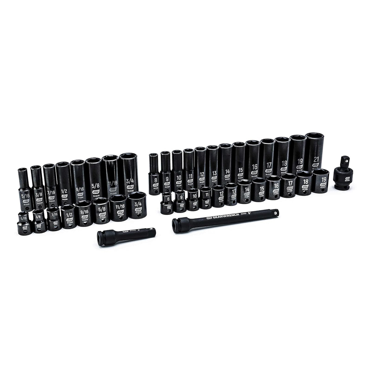 GEARWRENCH 44 Piece 3/8inch Drive 6 Point Impact Socket Set, Standard & Deep, SAE/Metric - 84916N