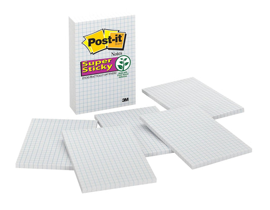 Post-it - Notas superadhesivas recicladas, 4 x 6 pulgadas, colección Bali, forradas, 4 almohadillas para orejas/paquete, 45 hojas/bloc (4621-SSNRP), Blanco (White Grid), 6 Pads