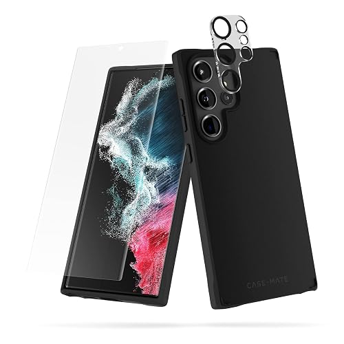 Case-Mate Samsung Galaxy S23 Ultra Case [3in1] with FlexiShield Screen Protector & Camera Lens Protector [6.8"] [12FT Drop Protection] [Wireless Charging] Tough Black Phone Case -Rugged, Anti-Scratch