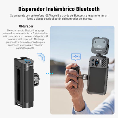 NEEWER Side Handle Grip con Disparador de Botón para Cage Video Rig de Teléfono, 2 Adaptador Montaje con 1/4" Tornillo y Pasador Localización, Empuñadura Lateral Compatible con SmallRig Jaula, PA005E