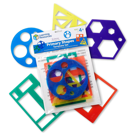 Primary Shapes Template Set de Learning Resources, Figuras Geométricas para Niños, Actividades y Plantillas de Trazo para Niños, 5 piezas, mayores de 4 años