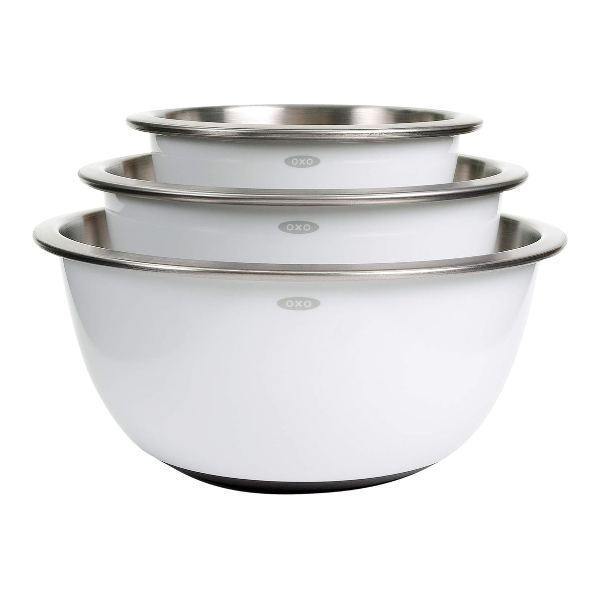 OXO Good Grips Set de 3 tazones para mezclar, de acero inoxidable, blanco