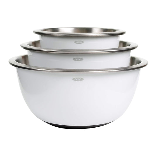 OXO Good Grips Set de 3 tazones para mezclar, de acero inoxidable, blanco