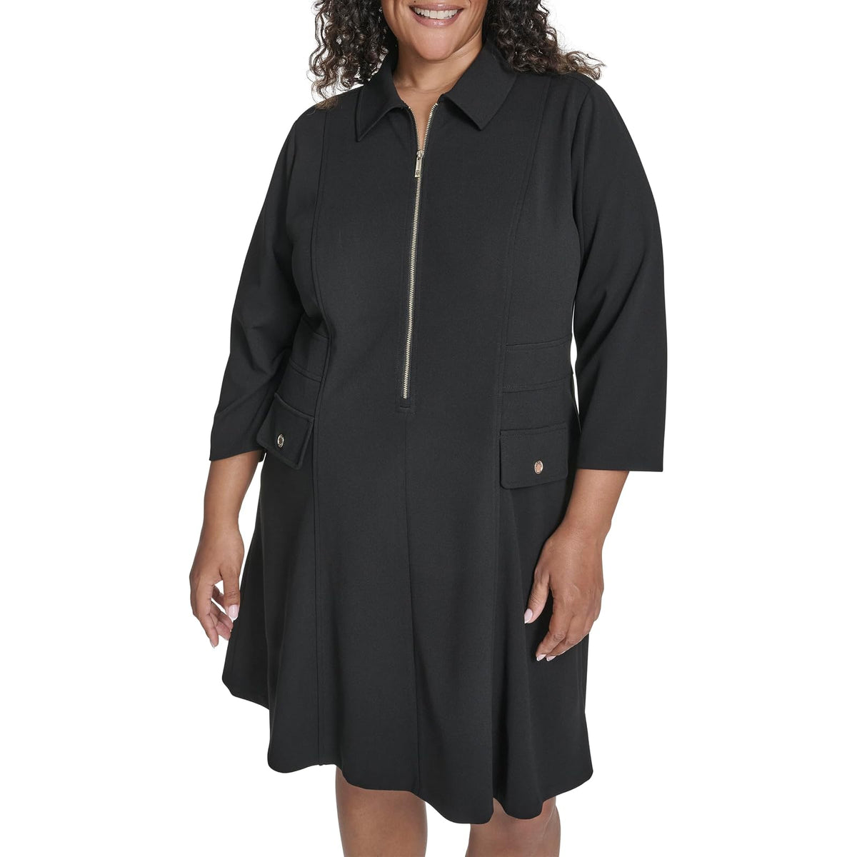 Tommy Hilfiger Vestido de Manga 3/4 en Crepé Acampanado para Mujer - 8 - Negro