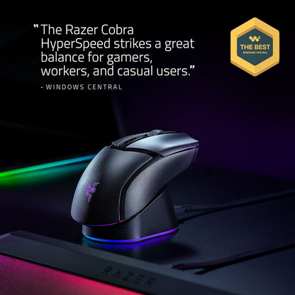 Razer Cobra HyperSpeed Wireless Gaming Mouse: 9 Customizable Controls - RGB Lighting - Optical Scroll Wheel - Optical Switches Gen-4-26K Sensor - 2.4GHz, Bluetooth & USB C - Up to 170 HR Battery