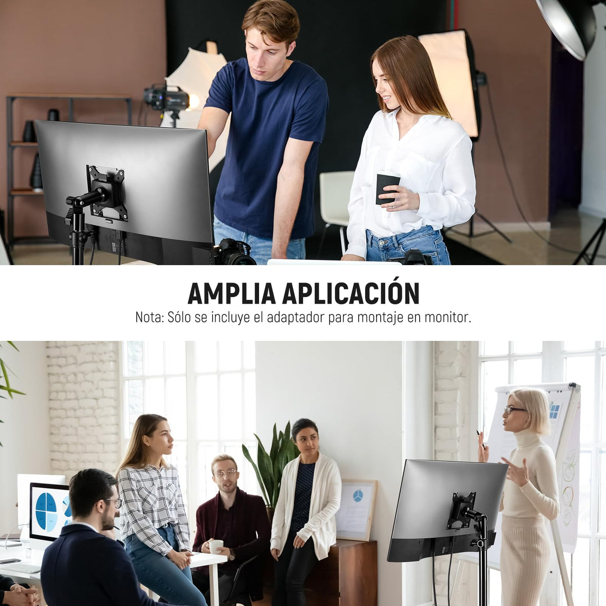 NEEWER Adaptador de Soporte Monitor con Soporte VESA Liberación Rápida, 270° Ajustable Metal 5/8" C Soporte Adaptador de Soporte luz para Pantalla Impacto Exterior TV de 17-32", Carga MAX 8kg, MA010