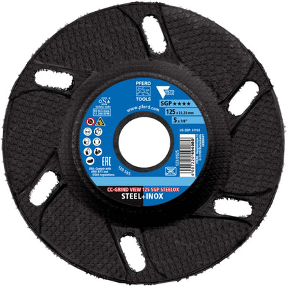 Pferd CC-Grind® View, 5" x 7/8, SGP STEELOX VICTOGRAIN®, cerámica - Parte 61158 (paquete de 10)